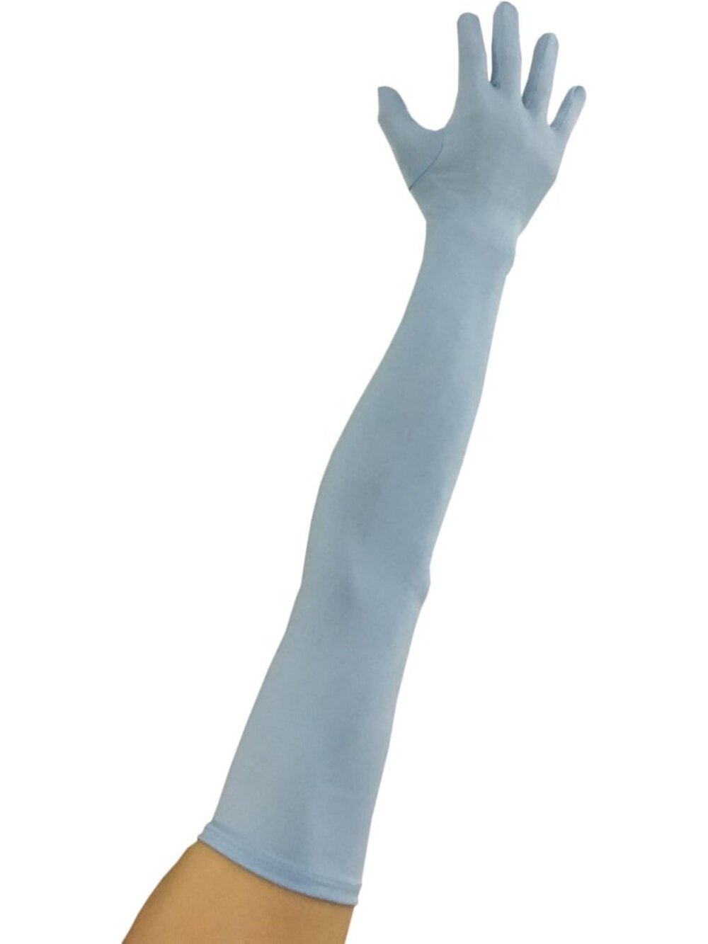 Women Sky Blue Stretchable Arm Sleek Cosplay Costume Elbow Length Spandex Gloves